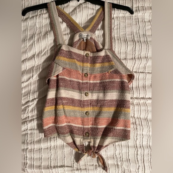 Multi colored button up front tie blouse - Picture 1 of 5